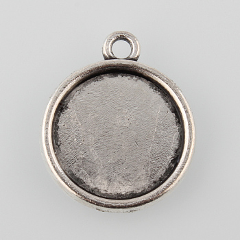 Tibetan Style Antique Silver Alloy Flat Round Pendant Cabochon Settings, Cadmium Free & Lead Free, Tray: 14mm, 20x17x2mm, Hole: 1.5mm, about 850pcs/1000g