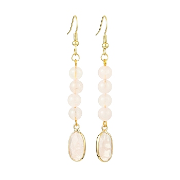 Rose Quartz Dangle Earring for Women, Round & Oval, Green, 66x8.5mm