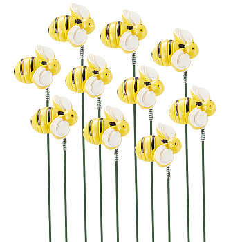 Resin Bees Garden Stakes Decor Yard Art Ornaments, Yellow, 320mm, 10pcs/set