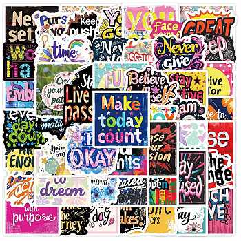 50Pcs Paper Self-Adhesive Picture Stickers, Phrase, for Laptop, Luggage, Cup, Computer, Mobile Phone, Skateboard, Guitar Stickers Decor, Mixed Color, 50~51x20~50x0.2mm