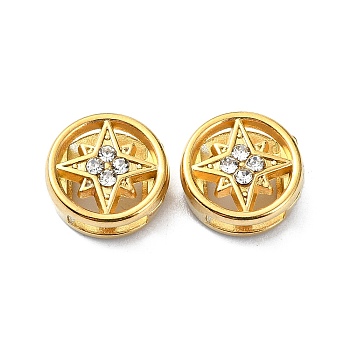 Ion Plating(IP)  304 Stainless Steel Slide Charms, with Rhinestone, Real 18K Gold Plated, Star, 10.5x5mm, Hole: 2.2x6.5mm