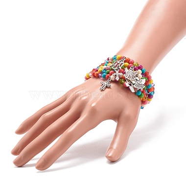Ensemble de bracelets extensibles en perles synthétiques turquoise (teint) et acrylique de style 6pcs 6(BJEW-JB08627)-3