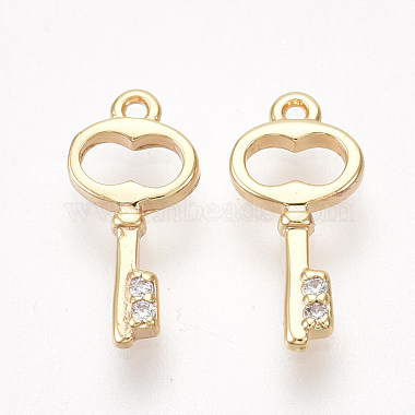 Real Gold Plated Clear Key Brass+Cubic Zirconia Charms