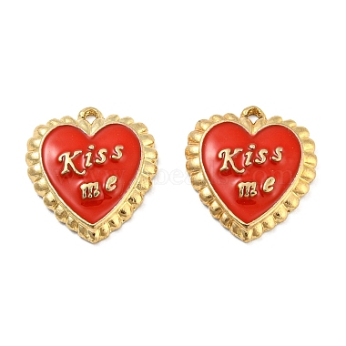 Golden FireBrick Heart Alloy+Enamel Pendants