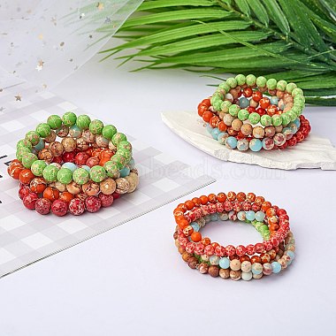 Ensemble de bracelets extensibles en perles rondes en jaspe impérial naturel de taille 3 pièces 3(BJEW-SW00064-29)-6