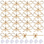 20Pcs Brass Stud Earring Findings, with Horizontal Loops, Bowknot, with 30Pcs Plastic Ear Nuts, Real 18K Gold Plated, 8~10x15mm, Hole: 1mm, Pin: 0.7mm(KK-SC0003-92)