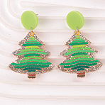 Acrylic Christmas Tree Dangle Stud Earrings, Festive Glittery Holiday Jewelry for Women Girls Christmas Party Festive Accessories, Lime Green, 53x37mm(FS-WGAD6E4-02)