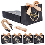 Rectangle Paper Wrapping Handle Bags with Ribbon, Hot Stamping Thank You Gift Bag for Wedding Party Supplies, Black, Finished Product: 14x12x6cm(CARB-WH0001-07C)