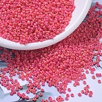 MIYUKI Round Rocailles Beads, Japanese Seed Beads, 11/0, (RR407FR) Matte Opaque Vermillion Red AB, 2x1.3mm, Hole: 0.8mm, about 5500pcs/50g(SEED-X0054-RR0407FR)