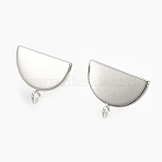 Brass Stud Earrings Findings, with Loop, Half Round, Nickel Free, Real Platinum Plated, 12.5x16mm, Hole: 2mm, Pin: 0.7mm(KK-S345-191P)