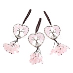 Wire Wrapped Chips Natural Rose Quartz Big Pendant Decorations, with Red Copper Plated Brass Wires and Nylon Cord, Heart with Tree of Life, 160mm(HJEW-H057-01C)
