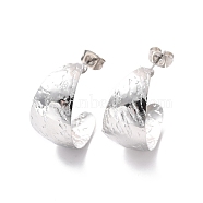 304 Stainless Steel Chunky C-shape Stud Earrings, Half Hoop Earrings for Women, Stainless Steel Color, 22x12x0.5mm, Pin: 0.7mm(EJEW-P198-05P)