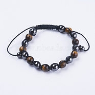 Adjustable Nylon Cord Braided Bead Bracelets, with Magnetic Synthetic Hematite & Natural Tiger Eye Round Beads, Yellow, 2 inch(50mm)(BJEW-F308-51B)