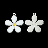 304 Stainless Steel Manual Polishing Pendants, with Enamel, Flower, Stainless Steel Color, 15.5x14x1.5mm, Hole: 1.2mm(STAS-C075-29P)
