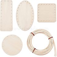DIY Making Kits, including Wooden Knitting Crochet Bottoms Set and Rattan Stickers, Antique White, Sticker: 3mm, Bottoms: 9~17.5x9~10.5x0.28~0.29cm, Hole: 3mm(DIY-OC0009-01)