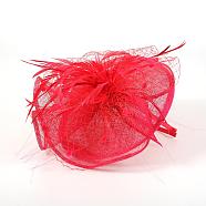 Elegant Deep Pink Fascinators UK for Weddings, Flower Organza with Feather, 120mm(OHAR-S170-04)