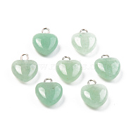 Natural Green Aventurine Charms, with Platinum Brass Peg Bail, Heart, 13.5~14.5x10.5x5mm, Hole: 1.8mm(G-T132-005B)