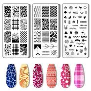 Stainless Steel DIY Nail Art Templates, Template Tool, Rectangle, Mixed Shapes, 12x6cm, 3pcs/set(MRMJ-WH0092-002)