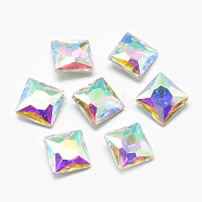 Pointed Back Glass Rhinestone Cabochons, Back Plated, Faceted, Square, Clear AB, 8x8x3.5mm(RGLA-T027-8x8mm-02)