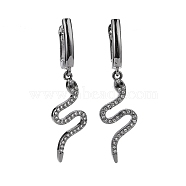Clear Cubic Zirconia Snake Dangle Hoop Earrings, Brass Jewelry Earrings for Women, Gunmetal, 46mm, Pendant: 29.5x12x2.5mm, Pin: 1.1mm(EJEW-JE05130)