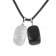 304 Stainless Steel Box Chains, Natural Black Agate and Quartz Crystal Pendant Necklaces, Black, 20.24 inch(51.4cm)(NJEW-JN04857)