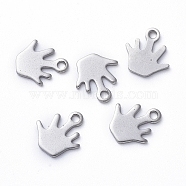 304 Stainless Steel Charms, Laser Cut, Palm, Stainless Steel Color, 10.5x10x1mm, Hole: 1.5mm(STAS-E466-23P)