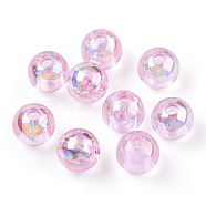 Transparent Acrylic Beads, AB Colors Plated, Round, Pink, 10mm, Hole: 1.8mm, about 950pcs/500g(MACR-T046-01E-03)