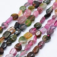 Natural Tourmaline Beads Strands, Tumbled Stone, Nuggets, Grade AB, 6~13x6~8mm, Hole: 1mm, 15.3 inch~15.7 inch(39~40cm)(G-K203-39A)