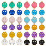 96Pcs 12 Colors Alloy Enamel Charms, Cadmium Free & Lead Free, Flat Round with Smiling Face, Light Gold, Mixed Color, 14.5x12x1.5mm, Hole: 1.5mm, 8pcs/color(ENAM-FH0001-60)