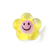 Translucent Resin Cabochons, Flower with Smiling Face, Yellow, 9x9x3.3mm(RESI-E039-01A)
