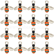 40Pcs Alloy Enamel Pendants, with Rhinestone, Bees, Dark Orange, 15x16.5x3.5mm, Hole: 2mm(FIND-SC0007-62)