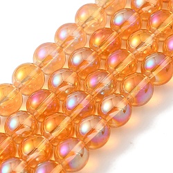 Transparent Electroplate Glass Beads Strands, Pearl Luster Plated, Round, Orange, 8mm, Hole: 1mm, about 50pcs/strand, 14.96''(38cm)(GLAA-T032-T8mm-C01)