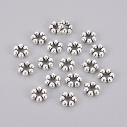 Tibetan Style Spacer Beads, Lead Free & Cadmium Free, Antique Silver, Flat Round, about 8mm in diameter, 3mm thick, hole: 3mm(LFH267Y)