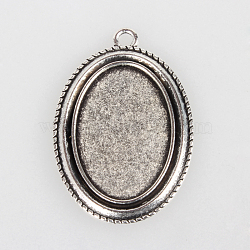 Vintage Tibetan Style Alloy Pendant Cabochon Bezel Settings, Cadmium Free & Lead Free, Antique Silver, Oval Tray: 20x30mm, 44x30x2mm, Hole: 3mm(X-TIBEP-O006-13AS)