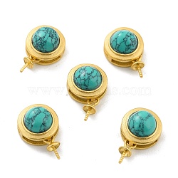 925 Sterling Silver Peg Bails, Flat Round with Synthetic Turquoise and Peg Bails, Golden, Dark Cyan, 9x6mm, Pin: 0.6mm(STER-Z001-111G-01)