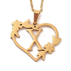 PVD Vacuum Plating 201 Stainless Steel Pendant Necklaces, Letter X, 12.28 inch(31.2cm)(NJEW-R267-02X-G)