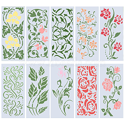 PET Plastic Drawing Painting Stencils Templates, Rectangle with Flower Pattern, White, 34.9x14.9x0.02cm, 10pcs/set(DIY-WH0304-900)