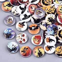 2-Hole Printed Natural Wood Buttons, Halloween Theme, Flat Round, Mixed Color, 15x4mm, Hole: 1.8mm(WOOD-S045-145)