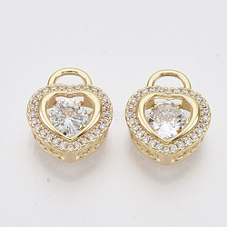 Brass Micro Pave Clear Cubic Zirconia Charms, Nickel Free, Heart, Real 18K Gold Plated, 14.5x11.5x5.5mm, Hole: 4x3mm(ZIRC-T011-14G-NF)