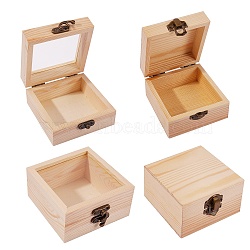 2 Pcs 2 Styles Pinewood Box, Flip Cover Box, with Iron Clasp, Rectangle, BurlyWood, 1pc/style(CON-SZ0001-07)