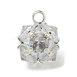 Brass Rhinestone Pendants, Polygon, Silver, 10x8x9mm, Hole: 1.5mm(KK-I715-06S-02)