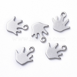 Tarnish Resistant 304 Stainless Steel Charms, Laser Cut, Palm, Stainless Steel Color, 10.5x10x1mm, Hole: 1.5mm(STAS-E466-23P)