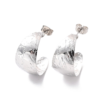 304 Stainless Steel Chunky C-shape Stud Earrings, Half Hoop Earrings for Women, Stainless Steel Color, 22x12x0.5mm, Pin: 0.7mm