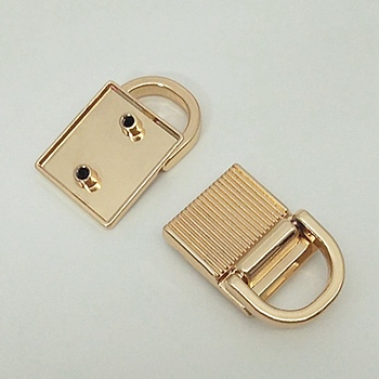 Zinc Alloy Bag Suspension Clasps, D-Ring Clasps, with Platinum Tone Screws, Light Gold, 3.4x2.1x1cm, Hole: 2mm