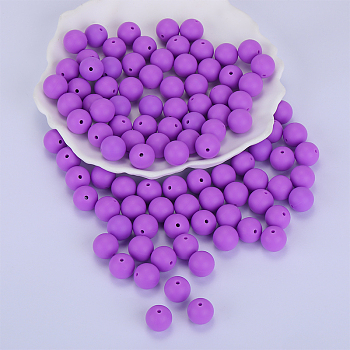Round Silicone Focal Beads, Chewing Beads For Teethers, DIY Nursing Necklaces Making, Dark Violet, 15mm, Hole: 2mm