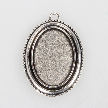 Vintage Tibetan Style Alloy Pendant Cabochon Bezel Settings, Cadmium Free & Lead Free, Antique Silver, Oval Tray: 20x30mm, 44x30x2mm, Hole: 3mm
