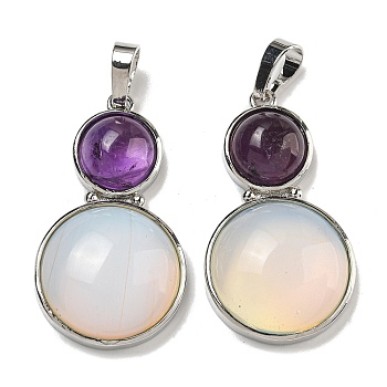 Opalite & Natural Amethyst Pendants, Gourd Charms, with Rack Plating Platinum Tone Brass Findings, Cadmium Free & Lead Free, 35x19.5x7.5mm, Hole: 8x5mm