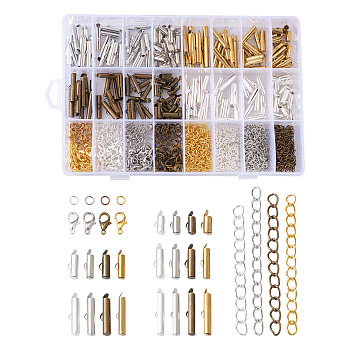 DIY Jewelry Findings Kits, include Brass Slide On End Clasp Tubes, Iron Chain Extender & Jump Rings, Zinc Alloy Lobster Claw Clasps, Antique Bronze & Golden & Platinum & Silver Color Plated, 5.5~6x10~25x4mm, Hole: 1x3mm, 200pcs
