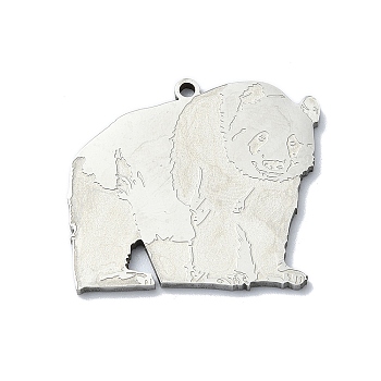 201 Stainless Steel Pendants, Laser Cut, Panda Charm, Stainless Steel Color, 24.5x27.5x1.5mm, Hole: 1.6mm