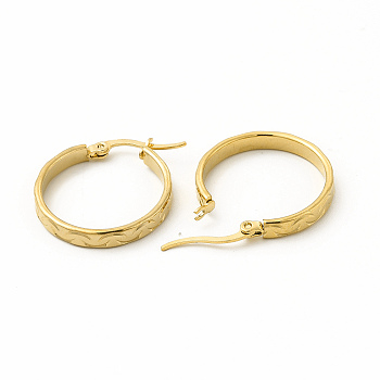201 Stainless Steel Grooved Hoop Earrings with 304 Stainless Steel Pins for Women, Golden, 19x20x2mm, Pin: 0.6x1mm